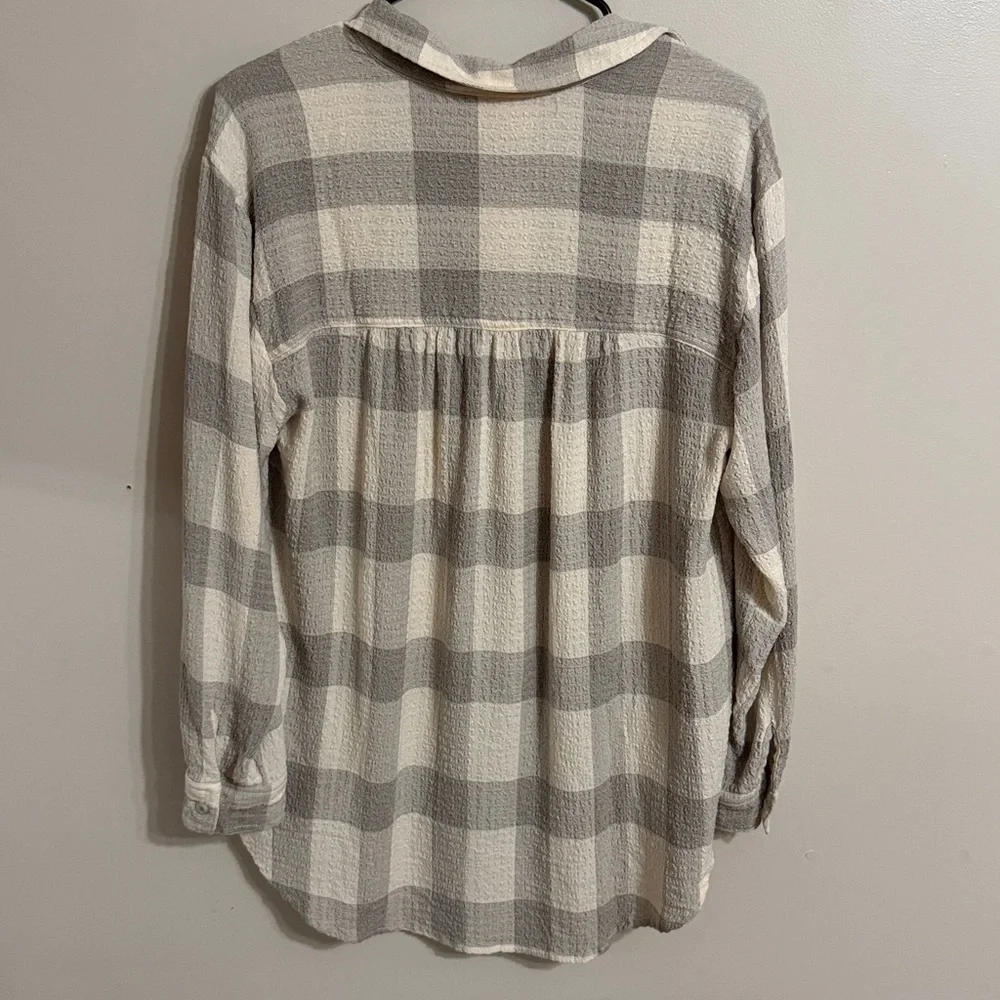 Anthropologie Pilcro Women's Plaid Button Front Textured Gauzy Long Sleeve Shirt